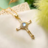 Ornate Gold Cross Pendant Necklace with Zircon Accents