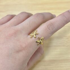 Romantic Gold Double Daisy Floral Adjustable Ring