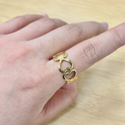 Romantic Linked Hollow Hearts Gold Adjustable Ring