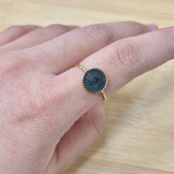Round Black Stone Adjustable Gold Ring