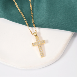 Sacred Sparkle Cubic Zirconia Gold Cross Pendant picture - Eriy Gift