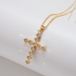 Square Cut Zirconia Gold Cross Pendant Necklace picture1 - Eriy Gift
