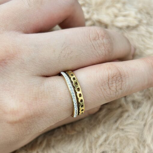 Gold Double Layer Zircon Hollow Ring - Eriy Gift