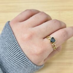 Gothic Black Heart Gold Dainty Ring