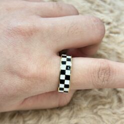 Minimalist Checkerboard Gold Flat Band Ring