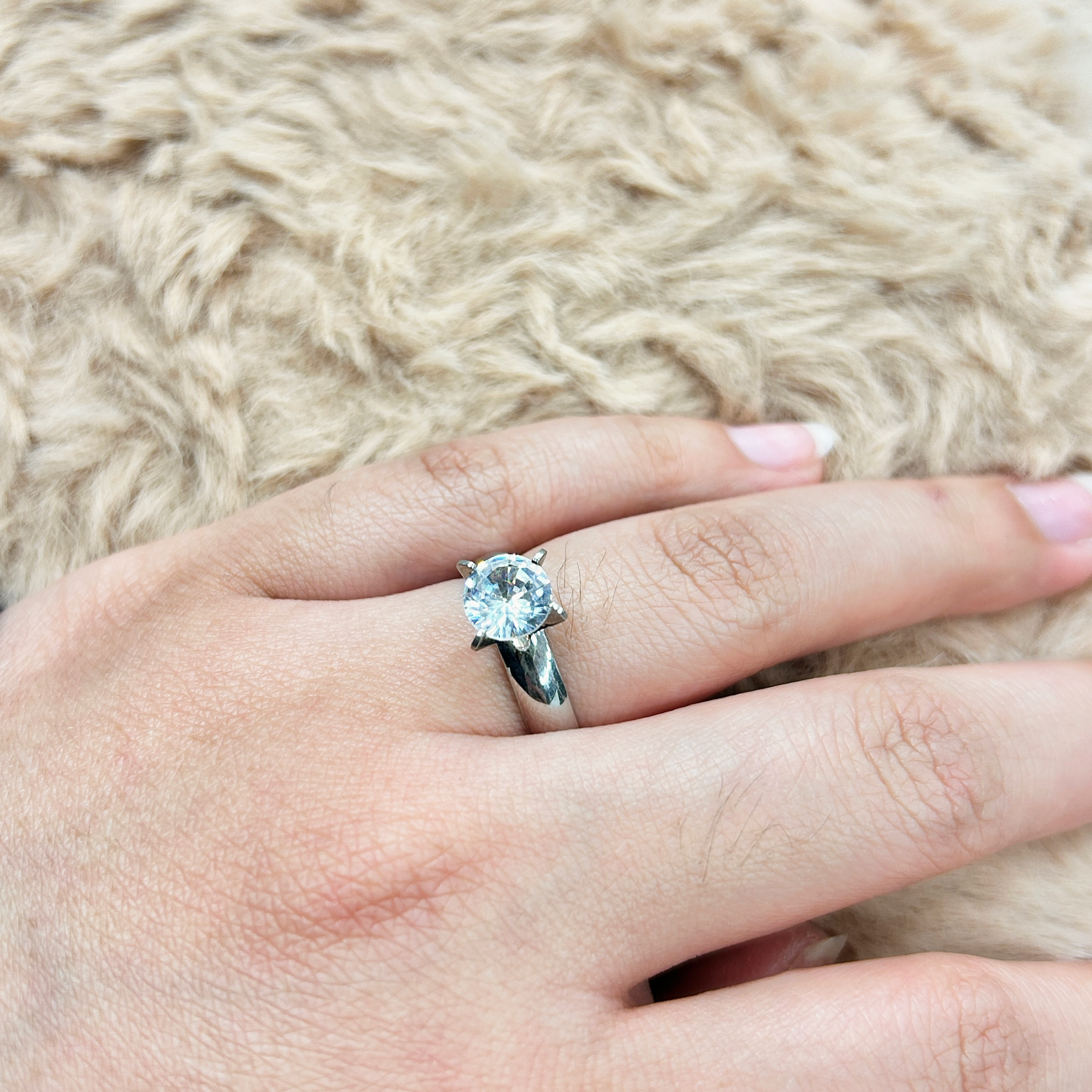 Silver Solitaire Zirconia Four-Prong Ring