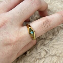 Star Engraved Blue Gem Gold Signet Ring
