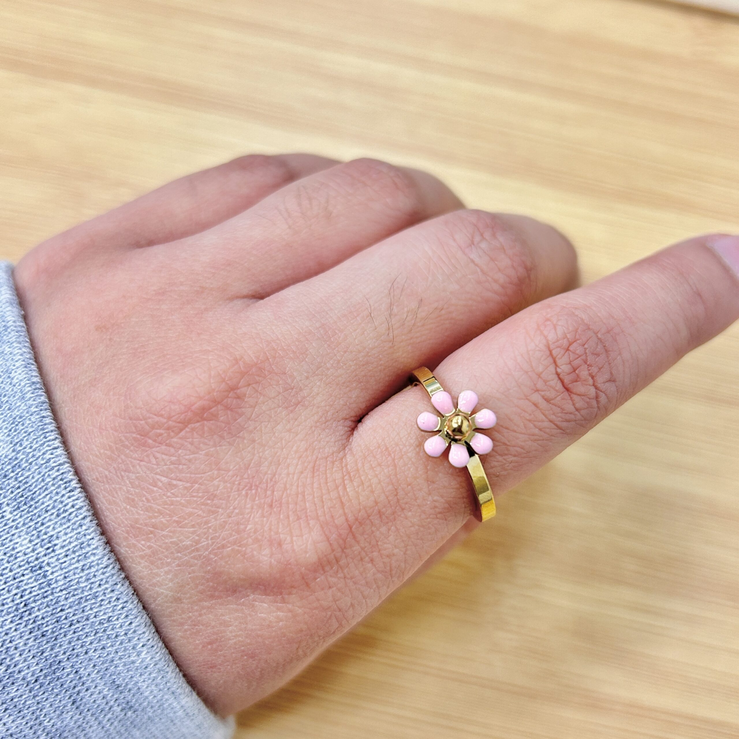 Sweet Pink Flower Gold Ring Cute Gift