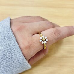 Sweet White Flower Gold Ring Cute Gift
