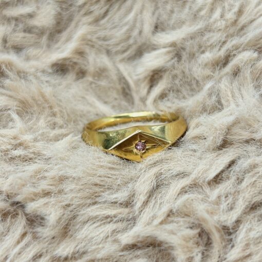 Vintage Gold Starburst Pink Stone Signet Ring picture2 - Eriy Gift