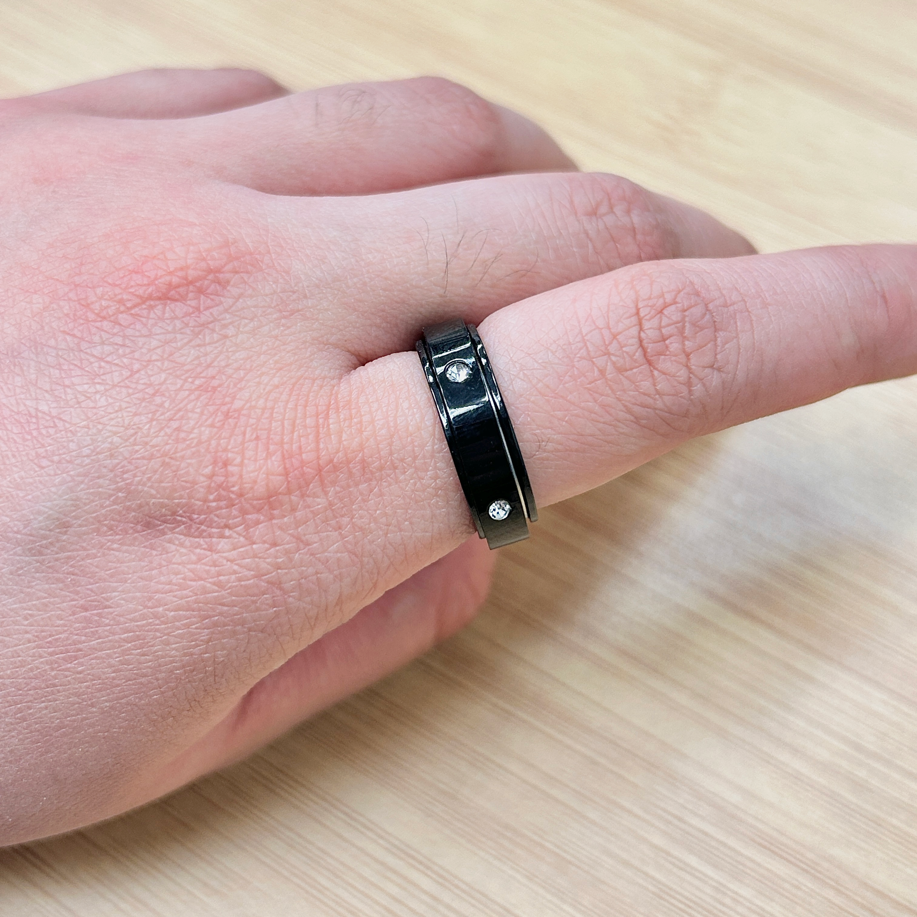 Black Band Zircon Studded Spinner Ring