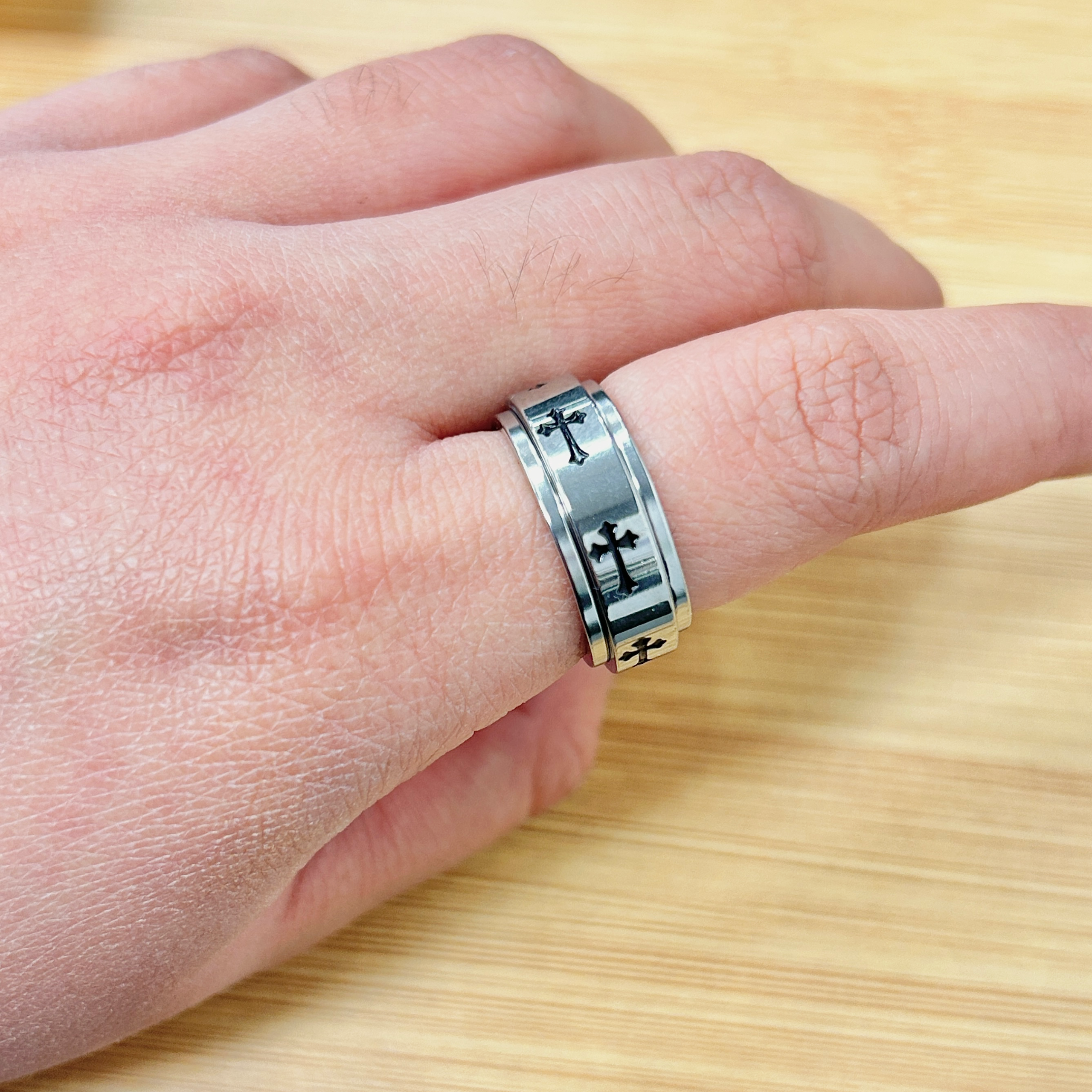 Vintage Silver Cross Spinner Anxiety Ring - Eriy Gift