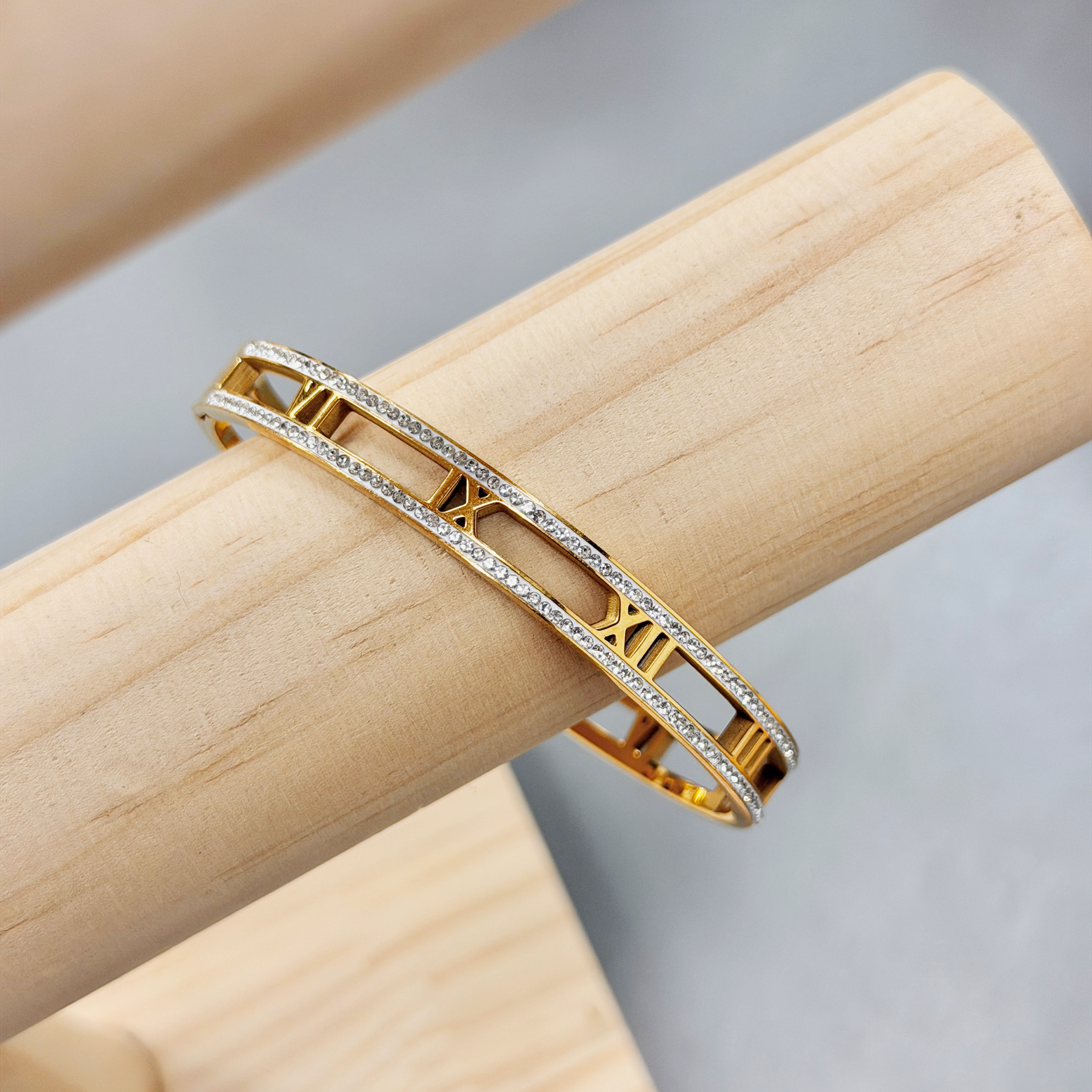 Dual Band Hollow Roman Number Zircon Bangle picture3 - Eriy Gift
