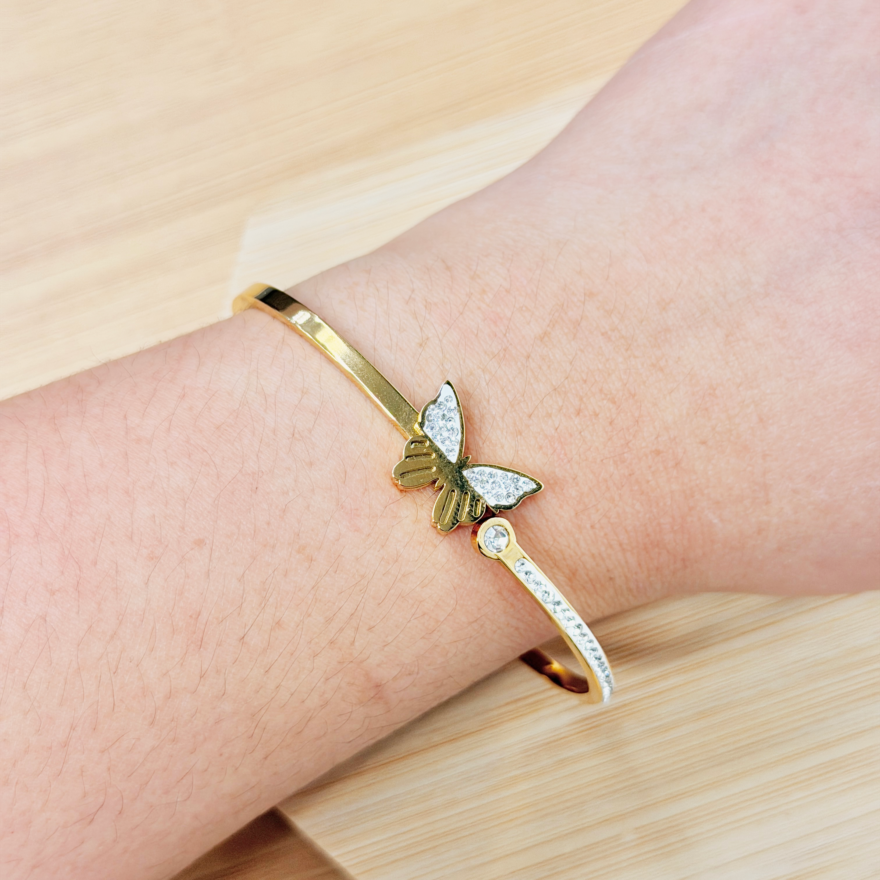 Glam Half Encrusted Butterfly Side Stone Bangle