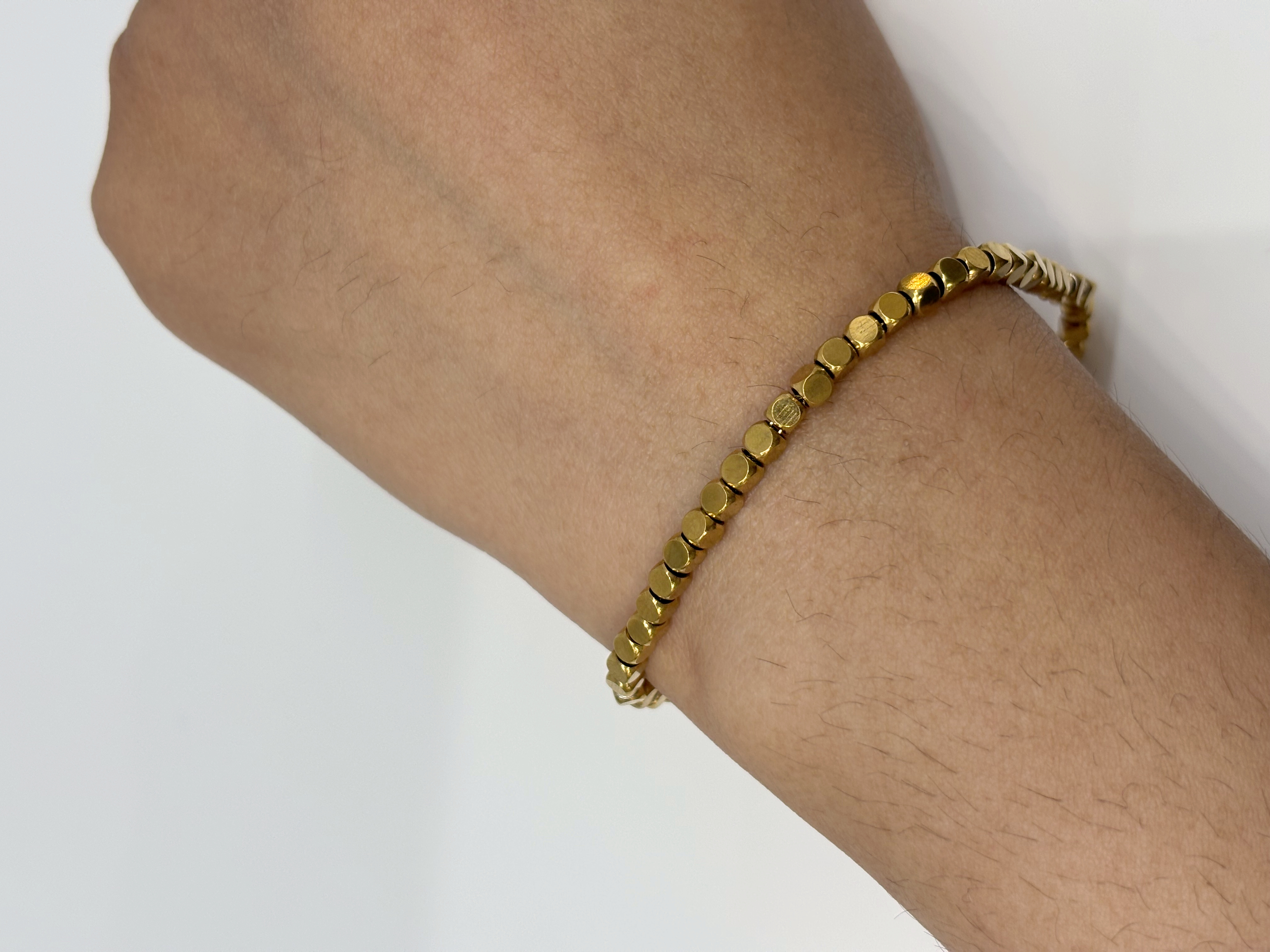 Beaded Chain gold plated bracelet worn on wrist