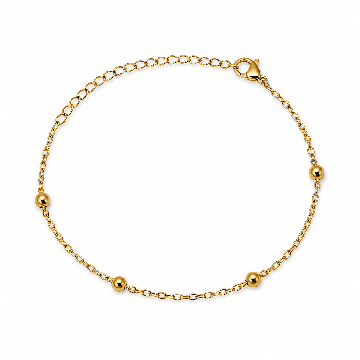 Beaded Satellite Chain gold plated bracelet on white background