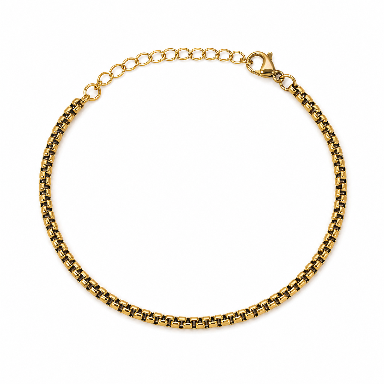Box Chain gold plated bracelet on white background