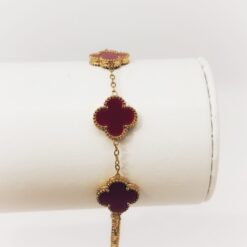 Burgundy Clover gold plated bracelet product detail view
