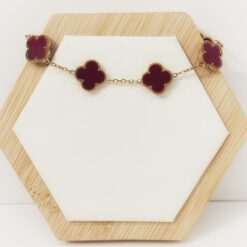 Burgundy Clover gold plated bracelet product detail view