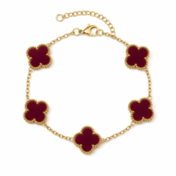 Burgundy Clover large gold plated bracelet on white background