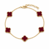Burgundy Clover small gold plated bracelet on white background
