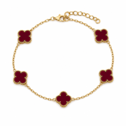 Burgundy Clover small gold plated bracelet on white background