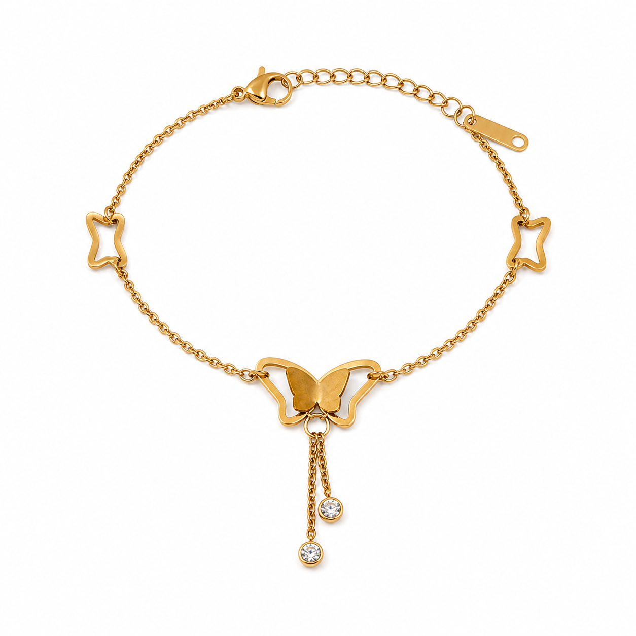Butterfly Charm gold plated bracelet on white background