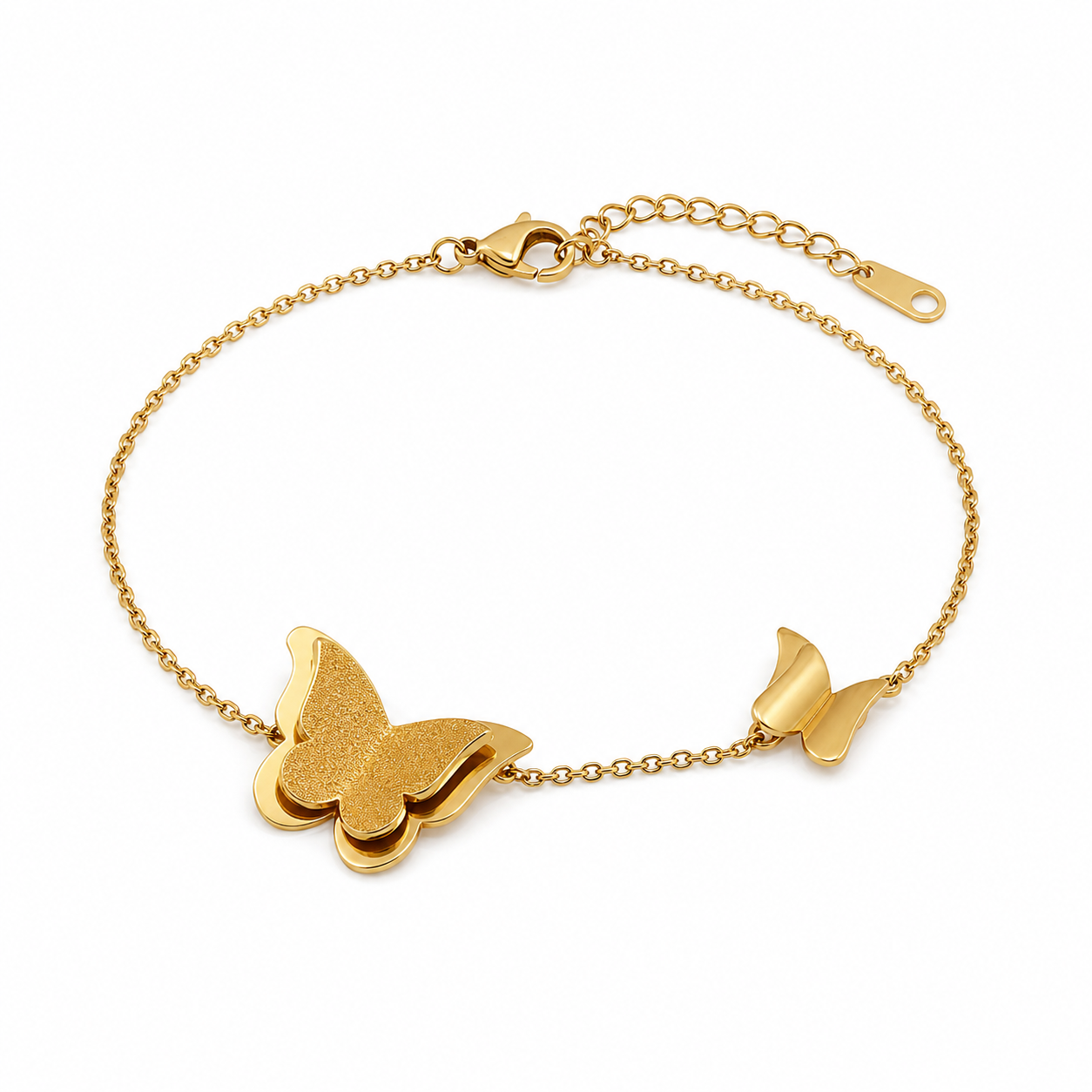 Butterfly Duo gold plated bracelet on white background