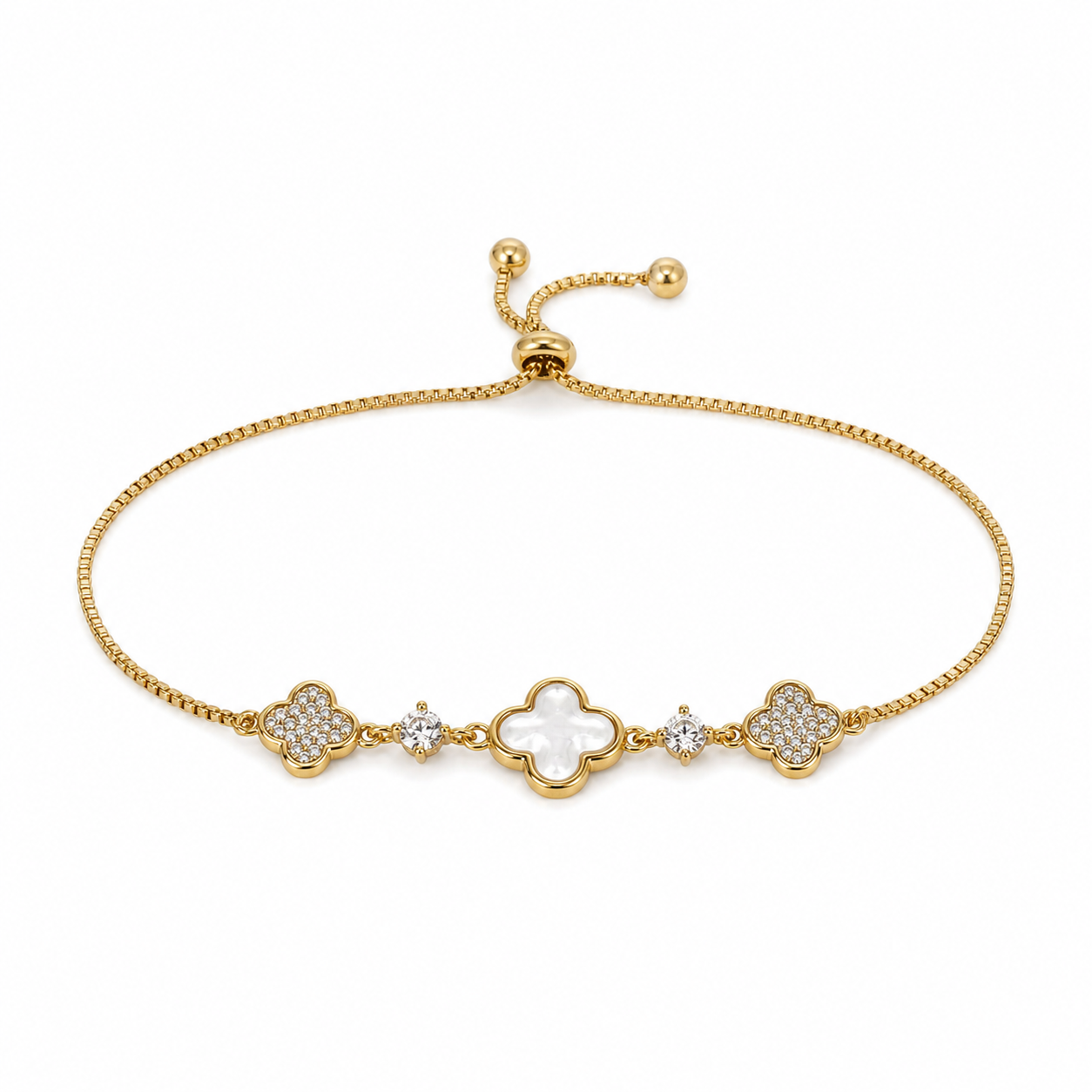 Clover Crystal gold plated bracelet on white background