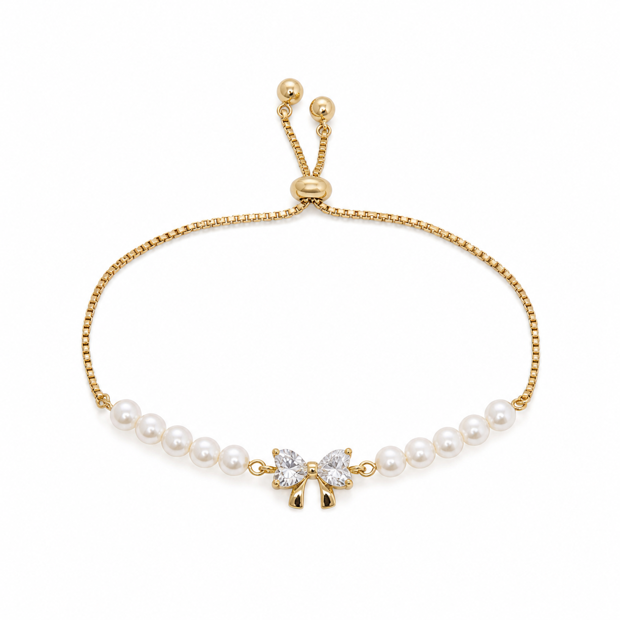 Crystal Bow gold plated bracelet on white background