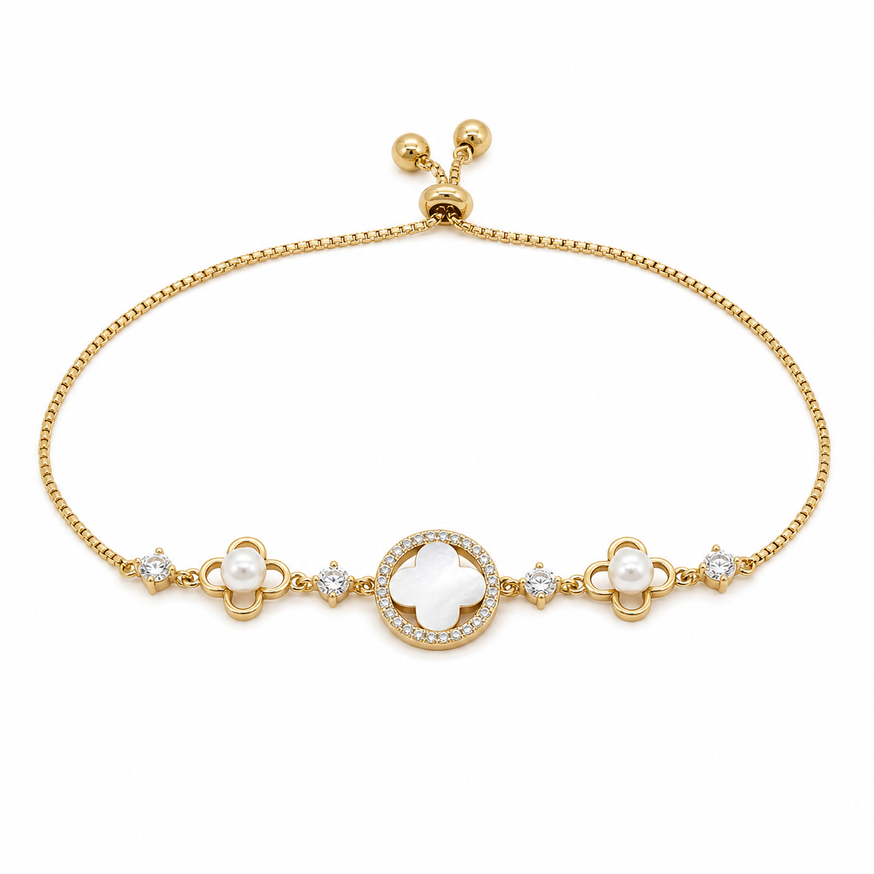 Crystal Disc gold plated bracelet on white background