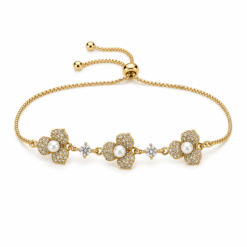 Crystal Flower Cluster gold plated bracelet on white background