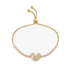 Crystal Heart gold plated bracelet on white background