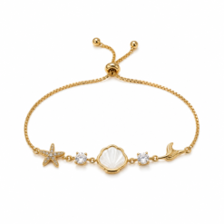 Crystal Heart Link gold plated bracelet on white background