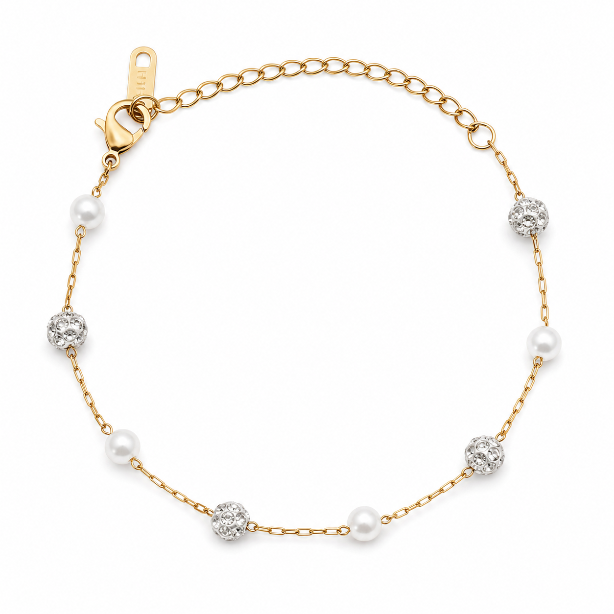 Crystal Station gold plated bracelet on white background