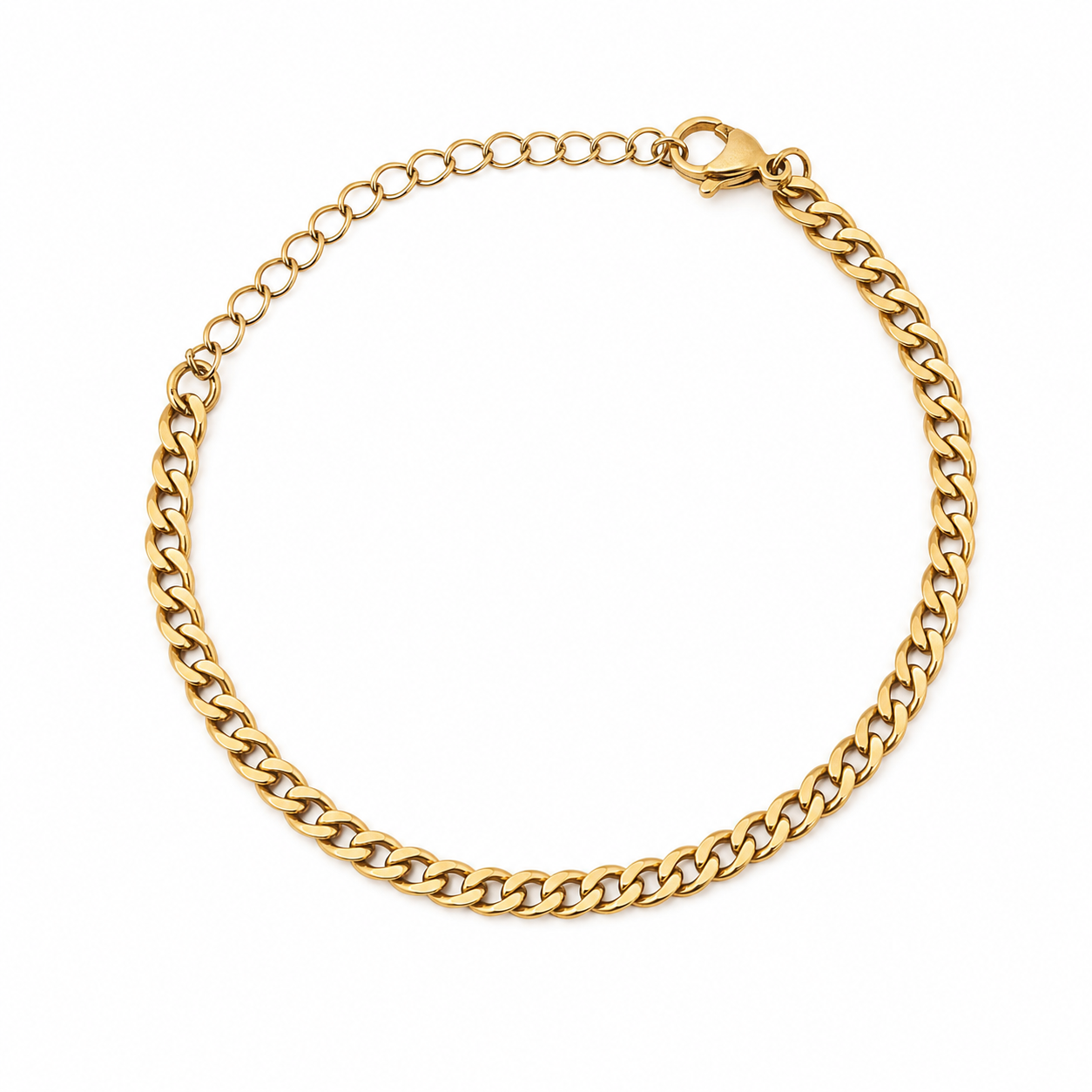 Cuban Chain gold plated bracelet on white background