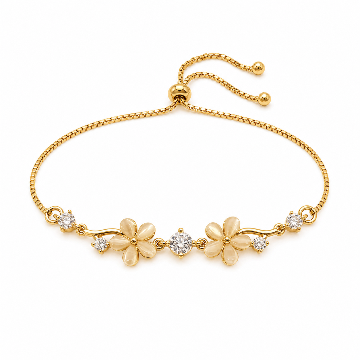 Daisy Flower gold plated bracelet on white background