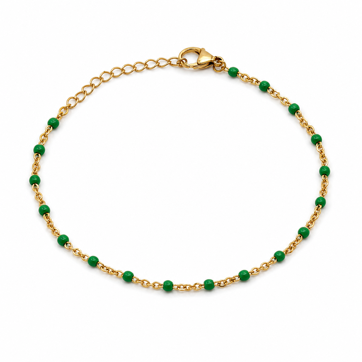 Emerald Bead gold plated bracelet on white background
