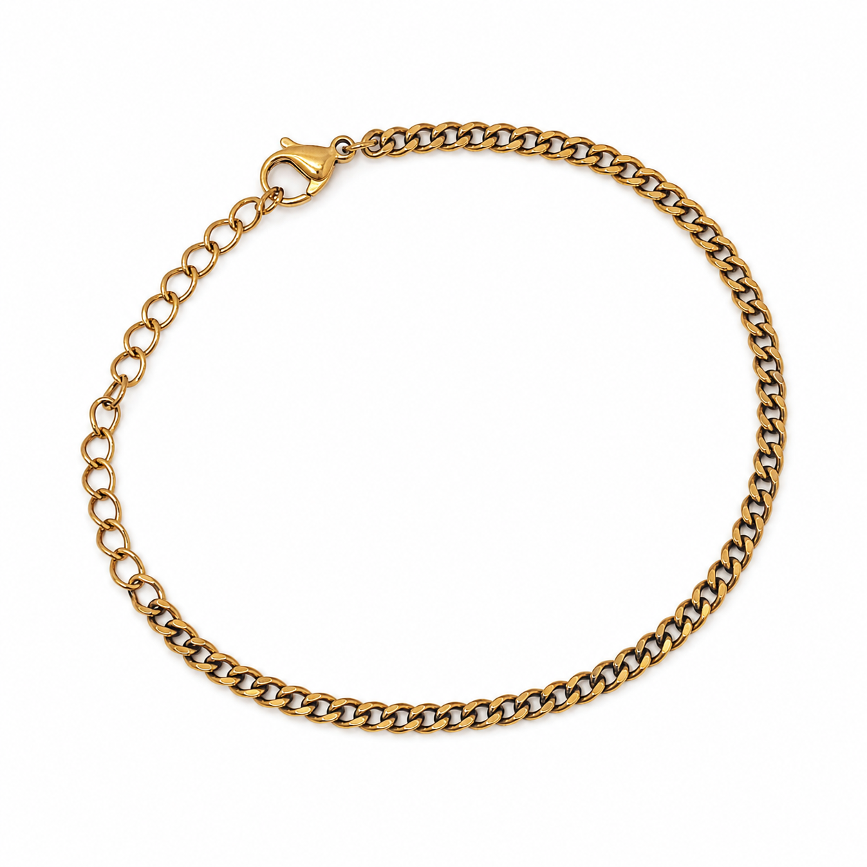 Fine Curb Chain gold plated bracelet on white background