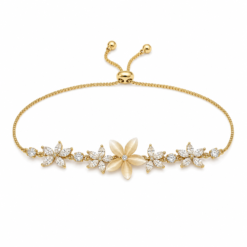 Five Flower Crystal gold plated bracelet on white background