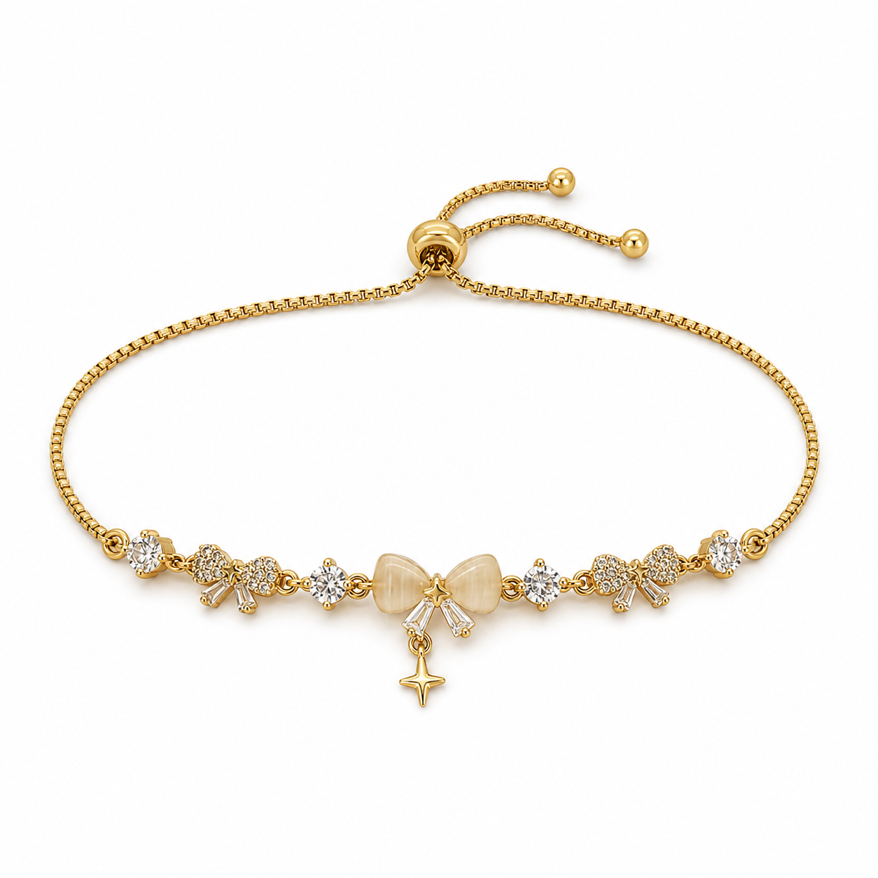 Floral Drop gold plated bracelet on white background