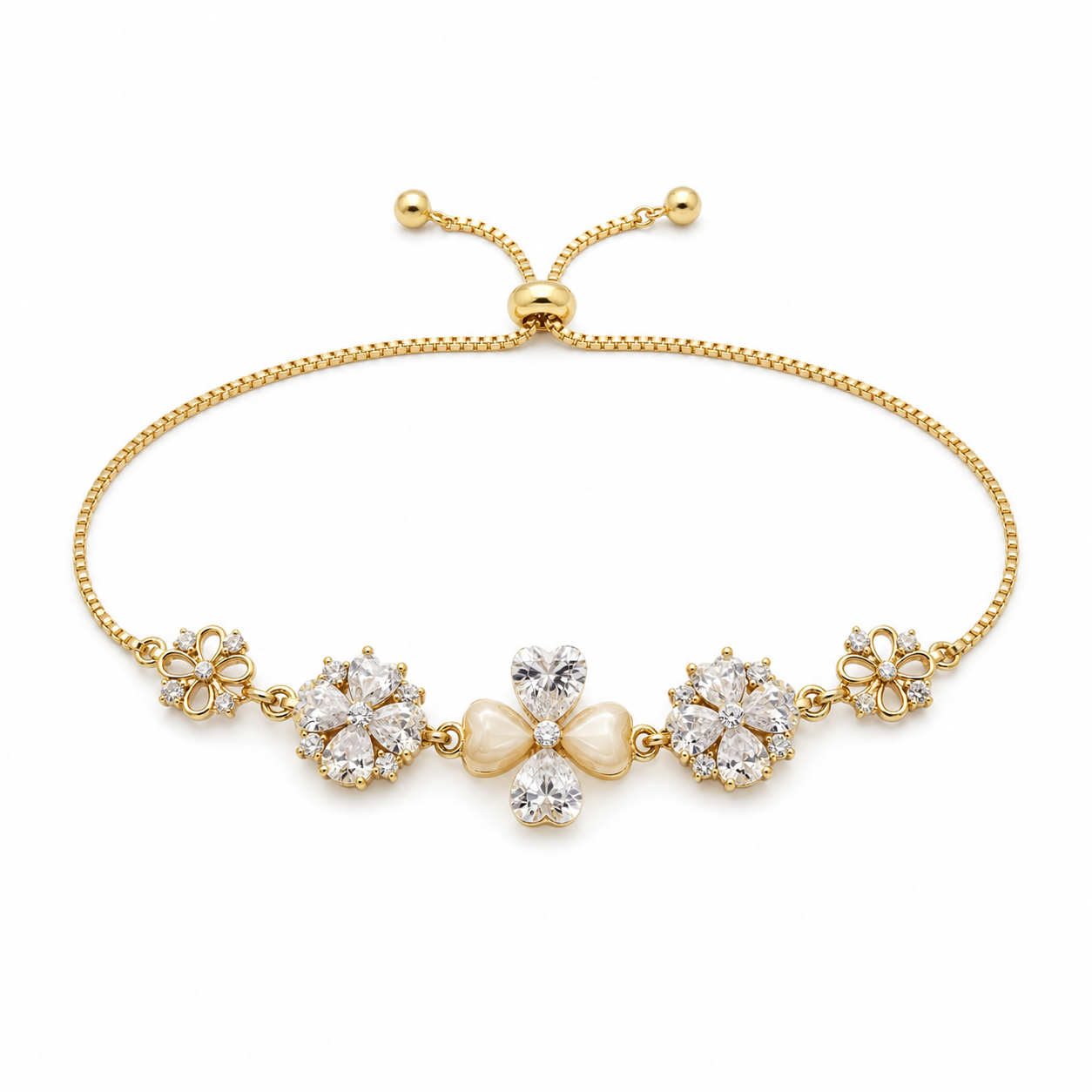 Flower Cluster gold plated bracelet on white background