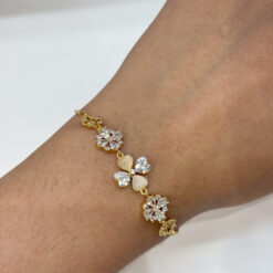 Flower Cluster gold plated bracelet worn on wrist