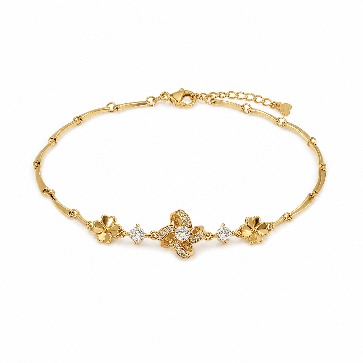 Gold Charm gold plated bracelet on white background