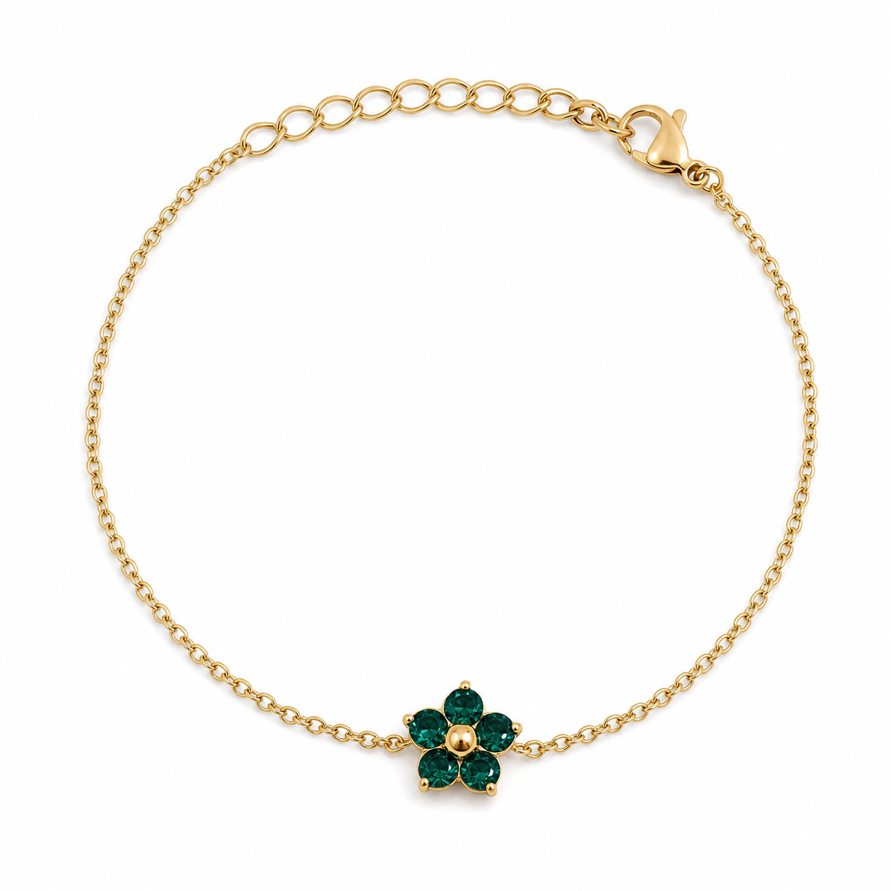 Green Clover gold plated bracelet on white background