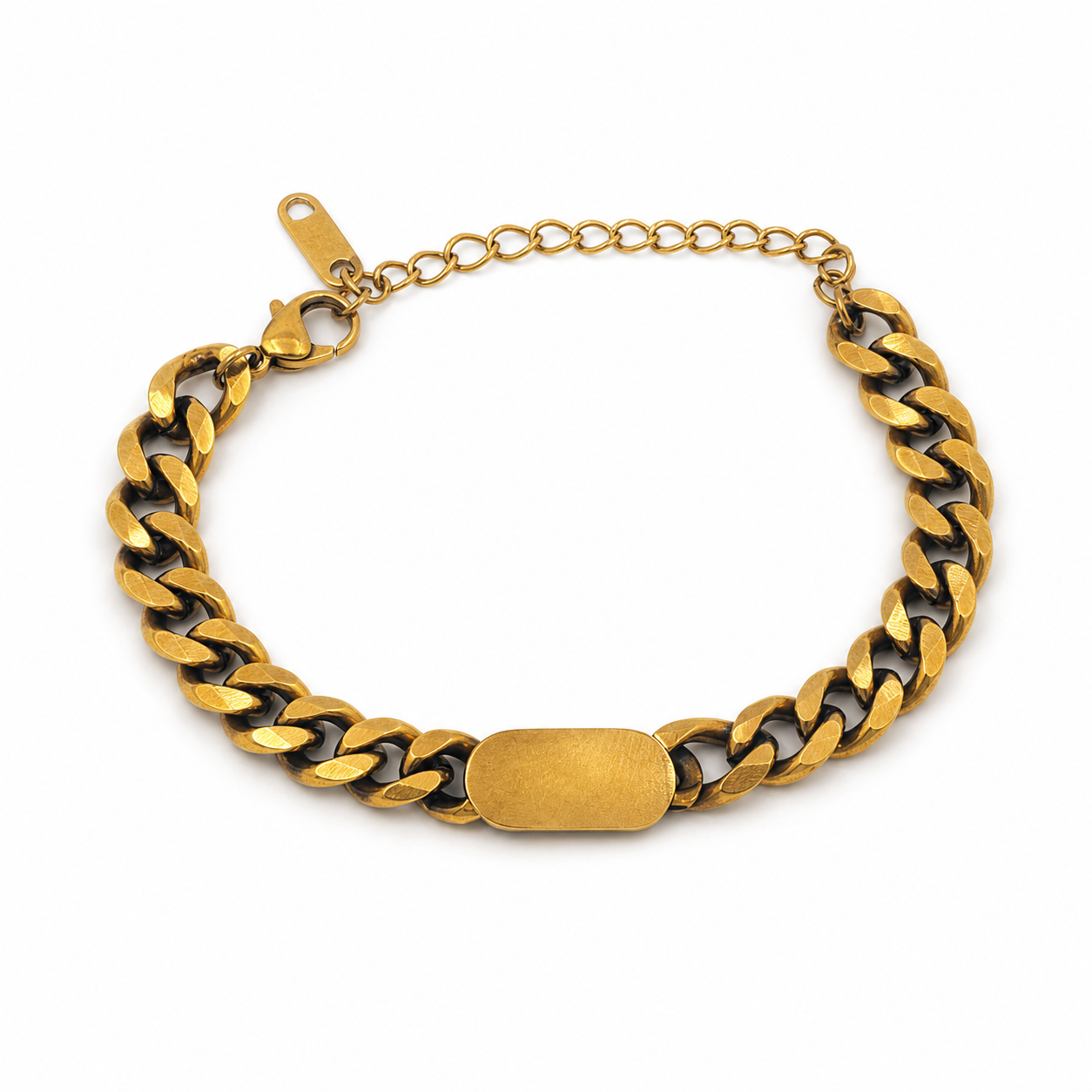 ID Chain gold plated bracelet on white background