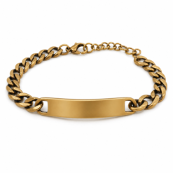 ID Plate Chain gold plated bracelet on white background