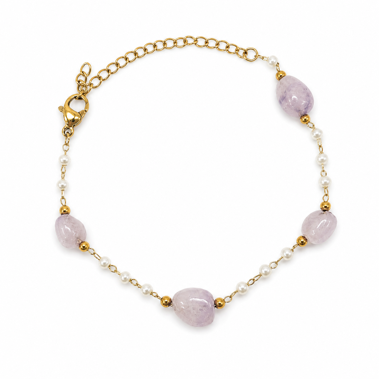 Lavender Stone gold plated bracelet on white background