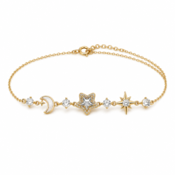 Moon and Star gold plated bracelet on white background