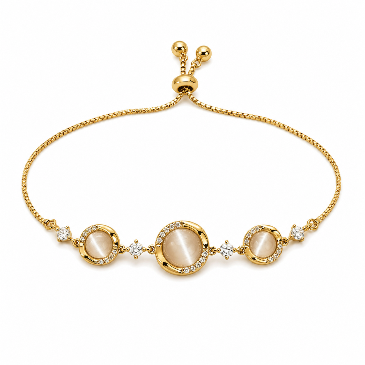Mother of Pearl Circle gold plated bracelet on white background